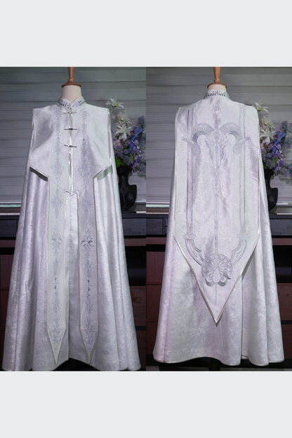 [Reservierungsschluss 13. September] Silber-weißer Gothic-Prinzen-Cape-Mantel mit royaler Stickerei