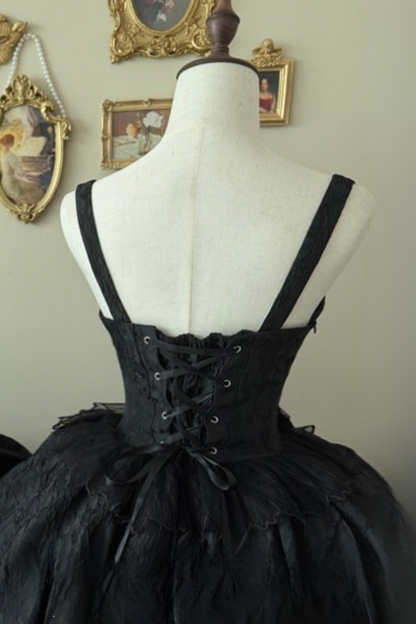 【4月28日予約締切】パープル×ブラックエレガントゴシックロリータコルセットレイヤードJSKドレス＋オフショルダーレースパフトップス