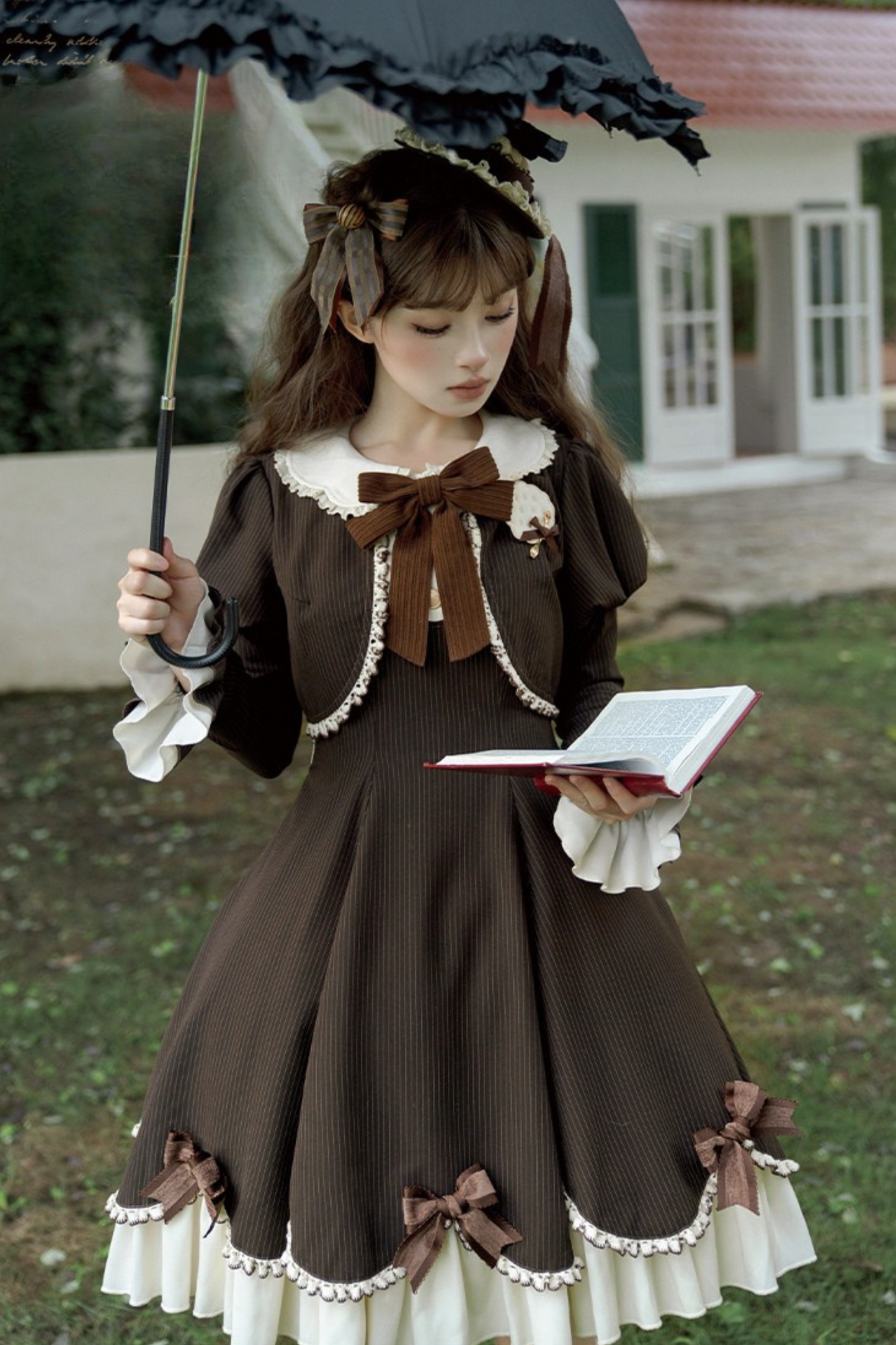 Hazelnut Chocolate Faux Two-piece Dress + Cake Hat