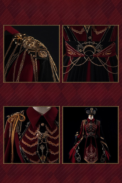 [Pre-order Deadline: November 16] Holy Army Red Black Embroidery Military Uniform Cape Dress Complete Set + Dress Set