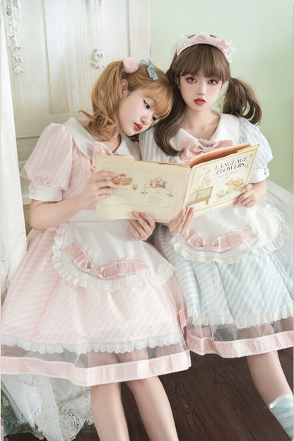 [Reservation product] Pastel Color Striped Sweet Ribbon Dress