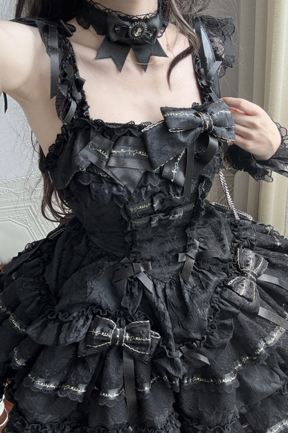Tricolor dark gothic ribbon dress + accessories