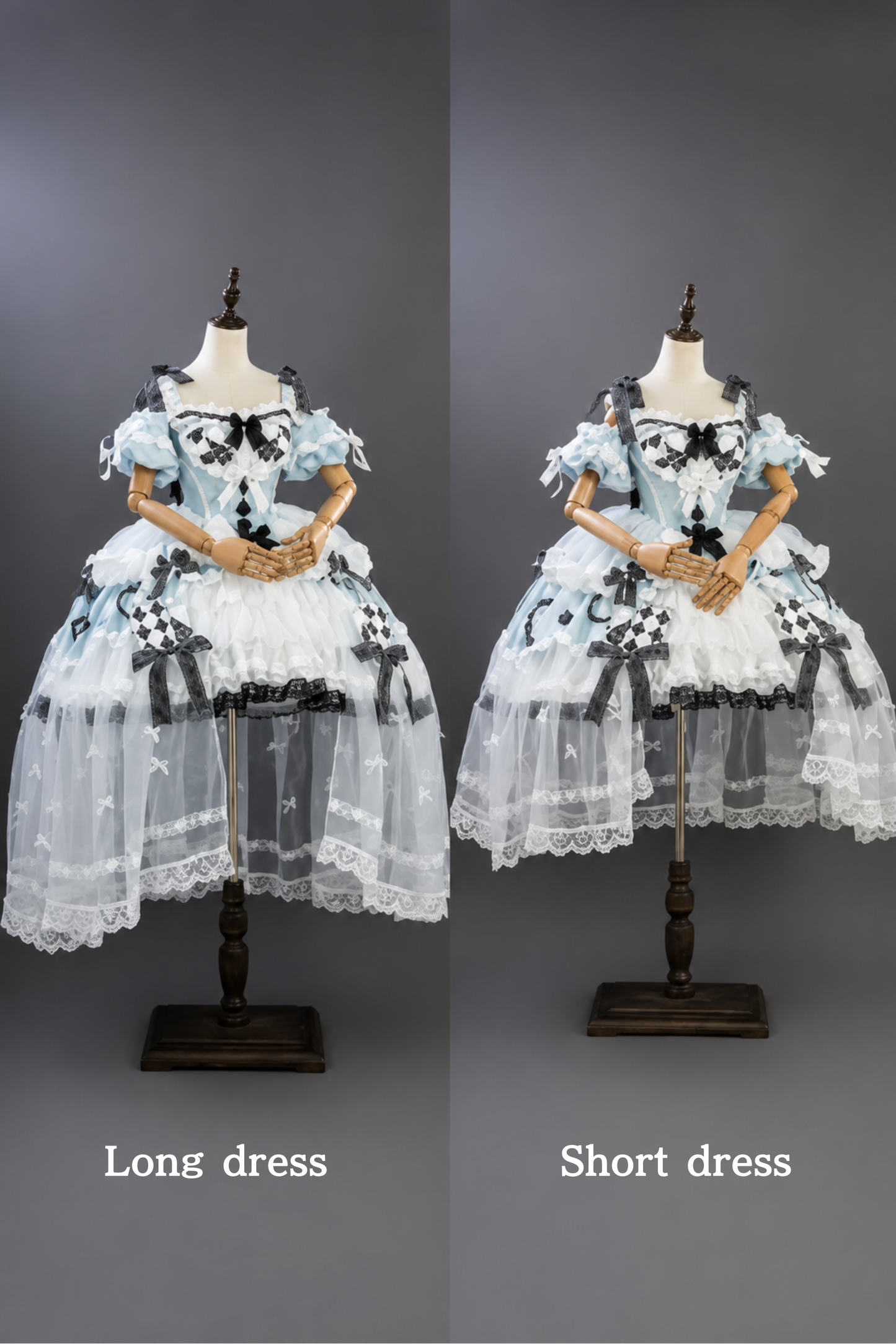 [Cierre de reservas: 24 de julio] Vestido lolita azul de Alicia en el País de las Maravillas con hombros descubiertos, lazo de cartas y superposición de tul (largo/corto)