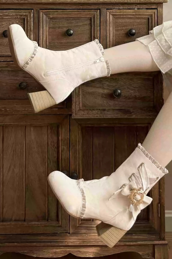 エレガントロリータクラシカルリボンショートブーツ