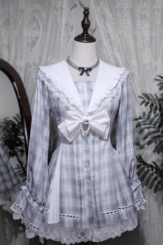 【12月24日予約締切】ゴシックセーラーカラーレースリボンチェックドレスセットアップ