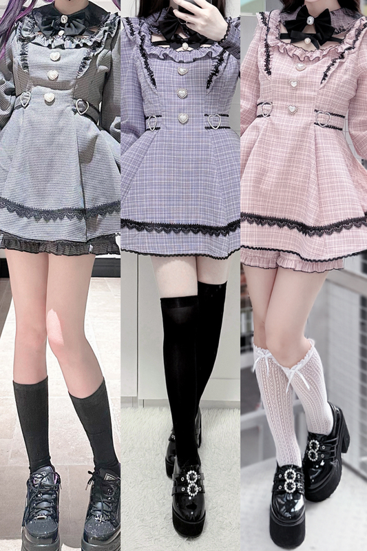 【12月18日予約締切】ジュエルリボンカラースイートレースチェックドレスセットアップ