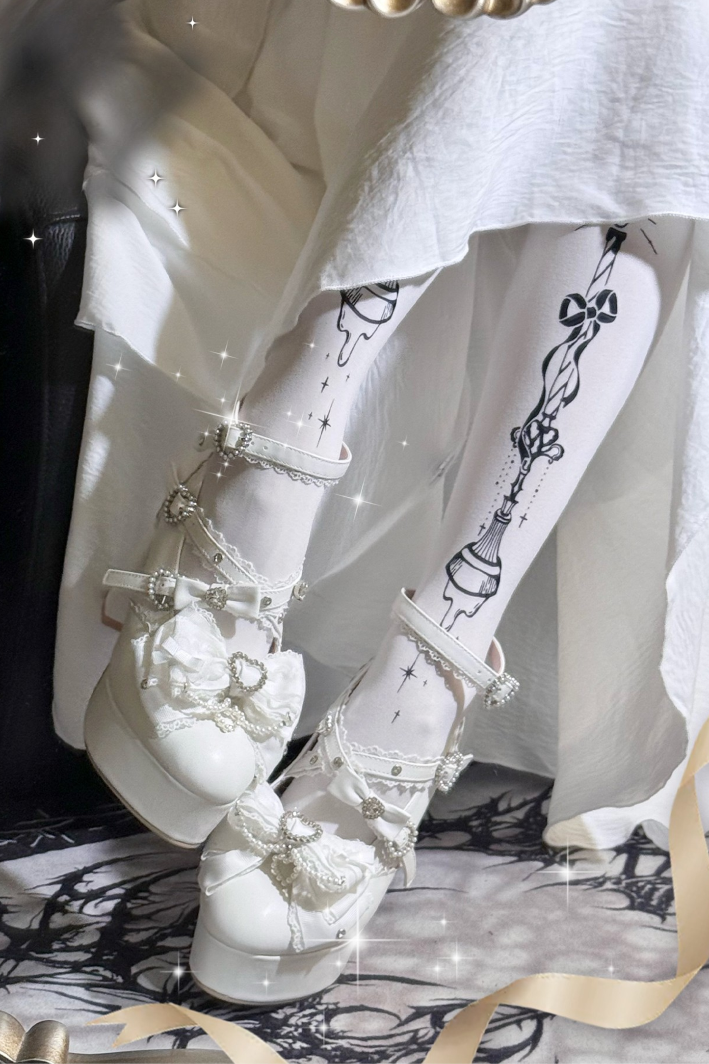 【12月12日予約締切】ジェムストーンパールリボンロリータハイヒール