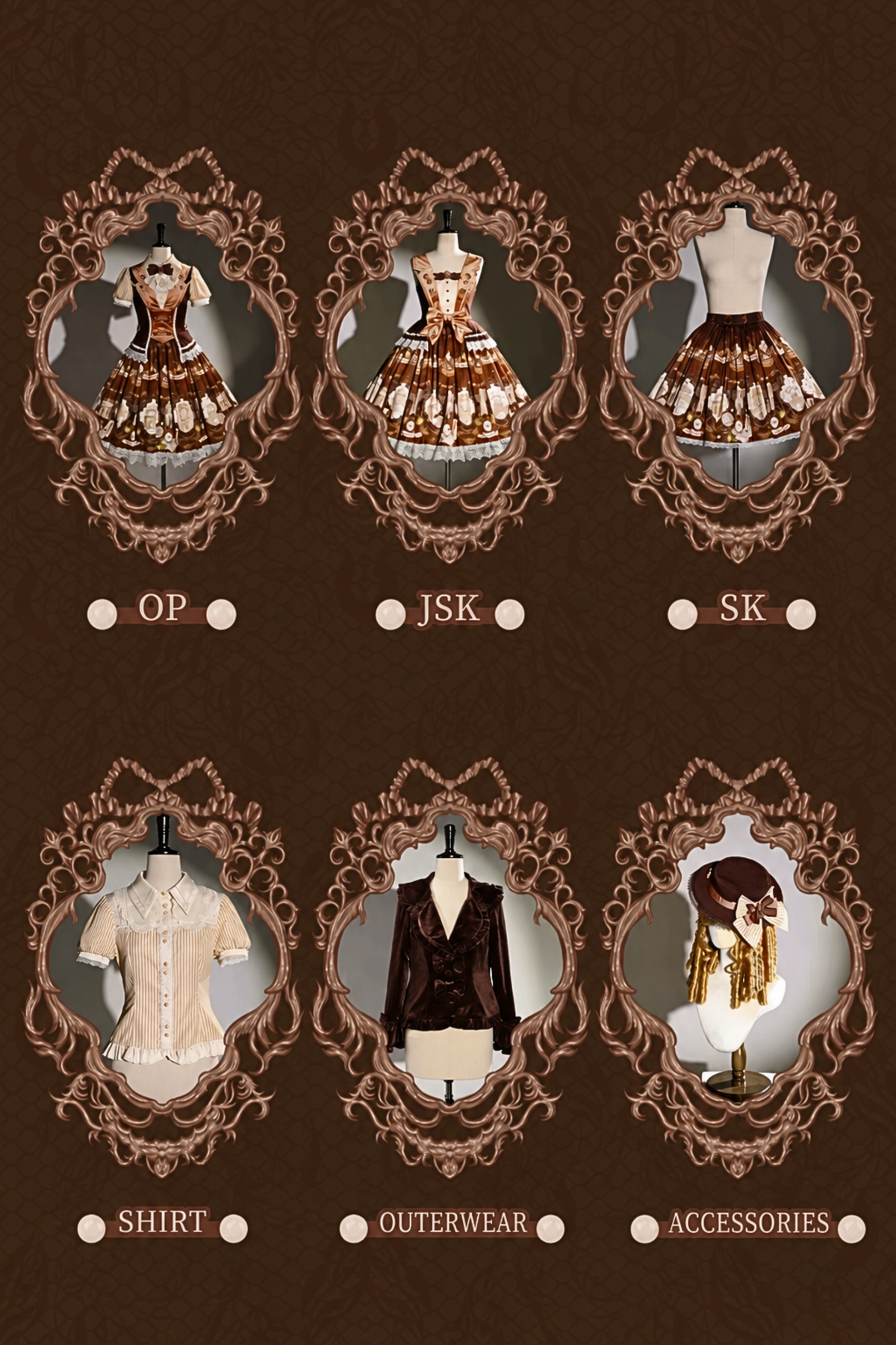 [Reservation Deadline: November 6] Navy Blue/Brown Classic Italian Travel Diary Lolita Vintage Print Bow Bustier JSK Dress with Metal Buttons & Lace Detail
