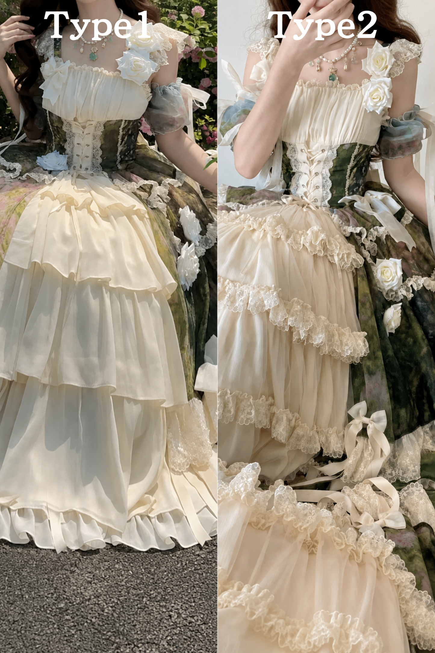 【8月23日予約締切】Elegant Forest Floral Oil Painting Print Classical Lolita Tiered JKS Dress Type 1/2