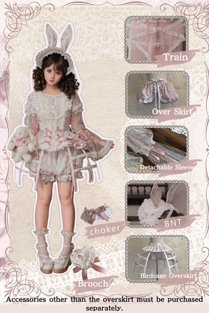 [Date limite de précommande : 6 octobre] Pink Castle Bunny ensemble poupée romantique avec haut corset à manches bouffantes en dentelle + short + surjupe à volants + surjupe cage à oiseaux Set 1/2/3