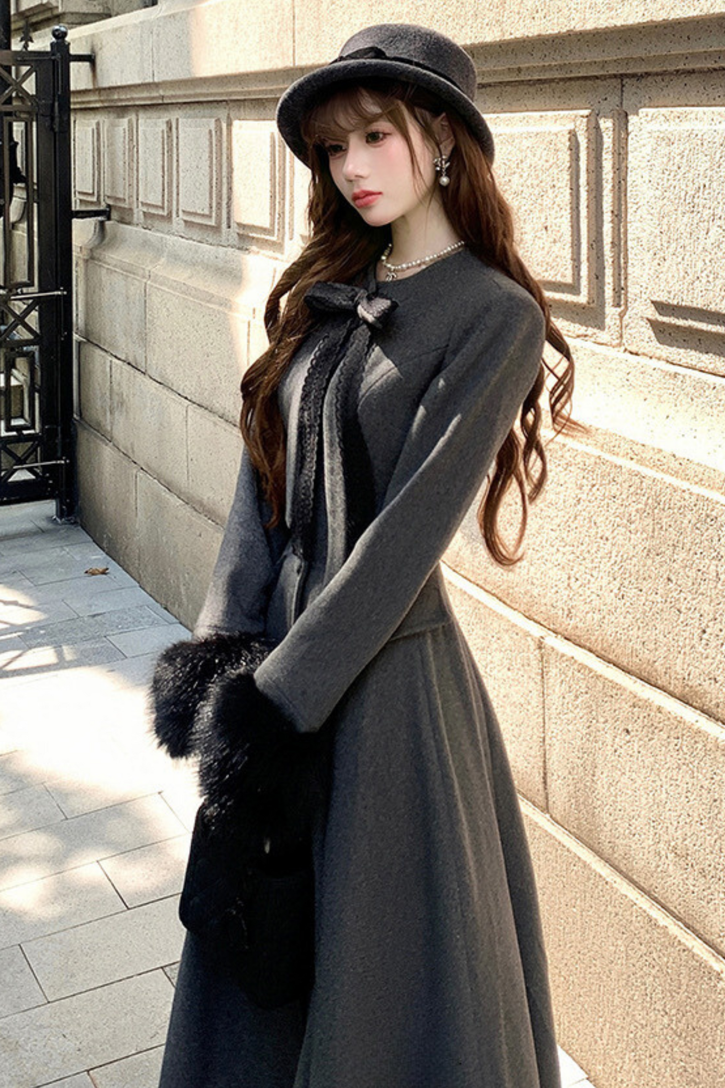 Elegant French ribbon long coat