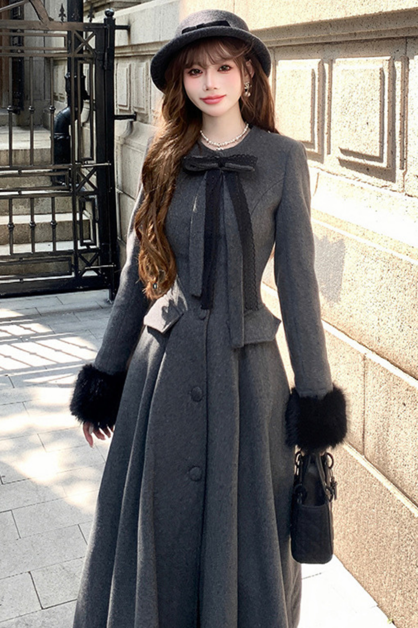 Elegant French ribbon long coat