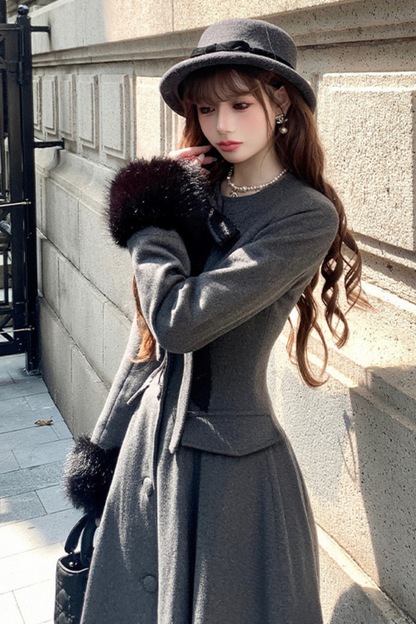 Elegant French ribbon long coat