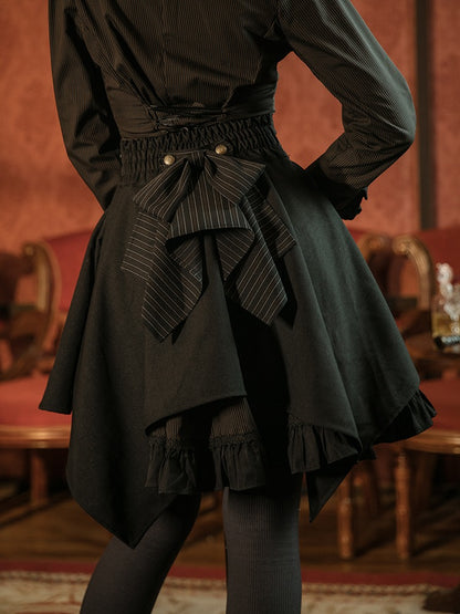 Steam Continental Dark Retro High Waist Stitch Leather Waistband Skirt