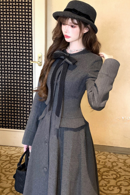 Elegant French ribbon long coat