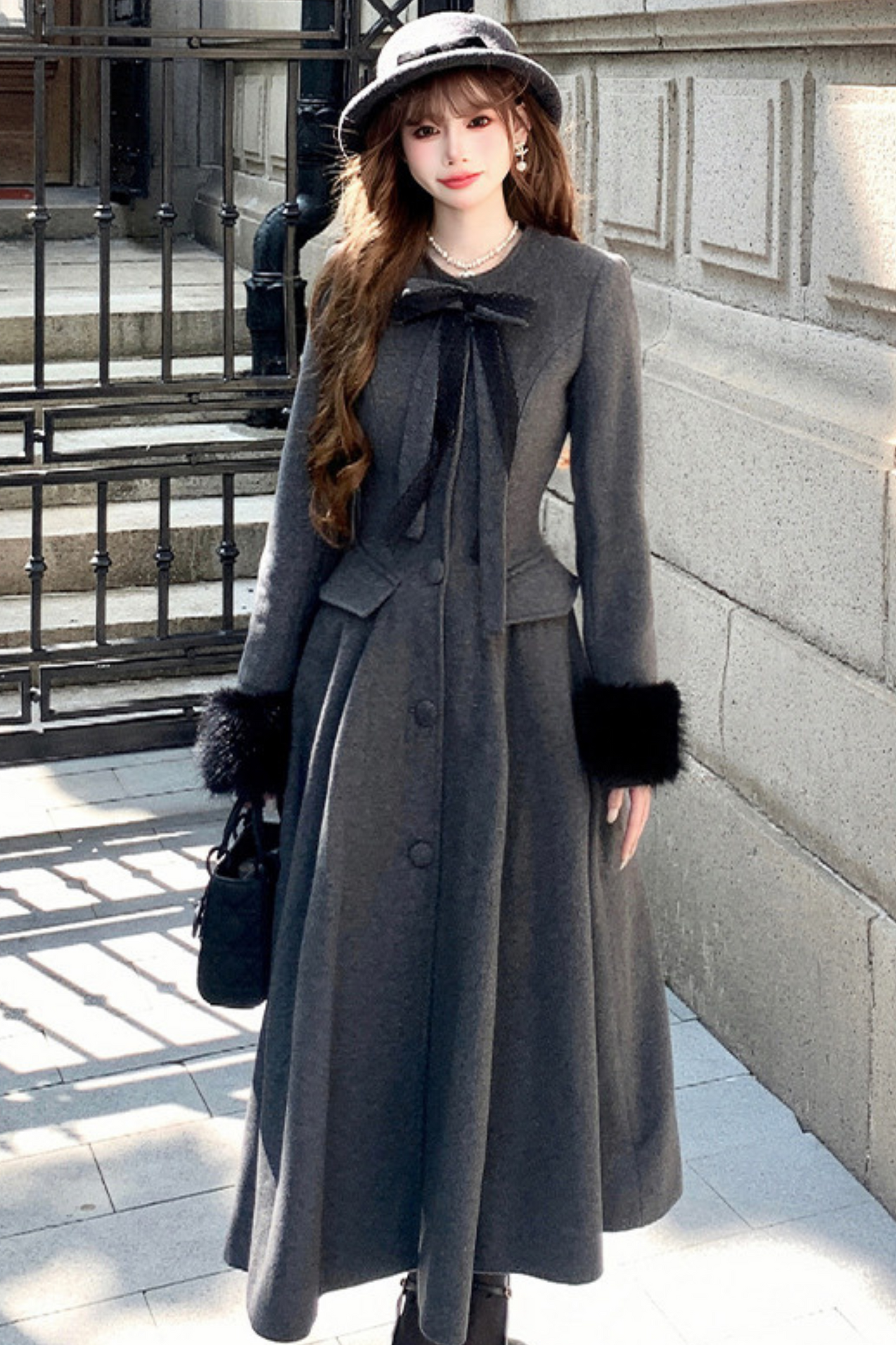 Elegant French ribbon long coat