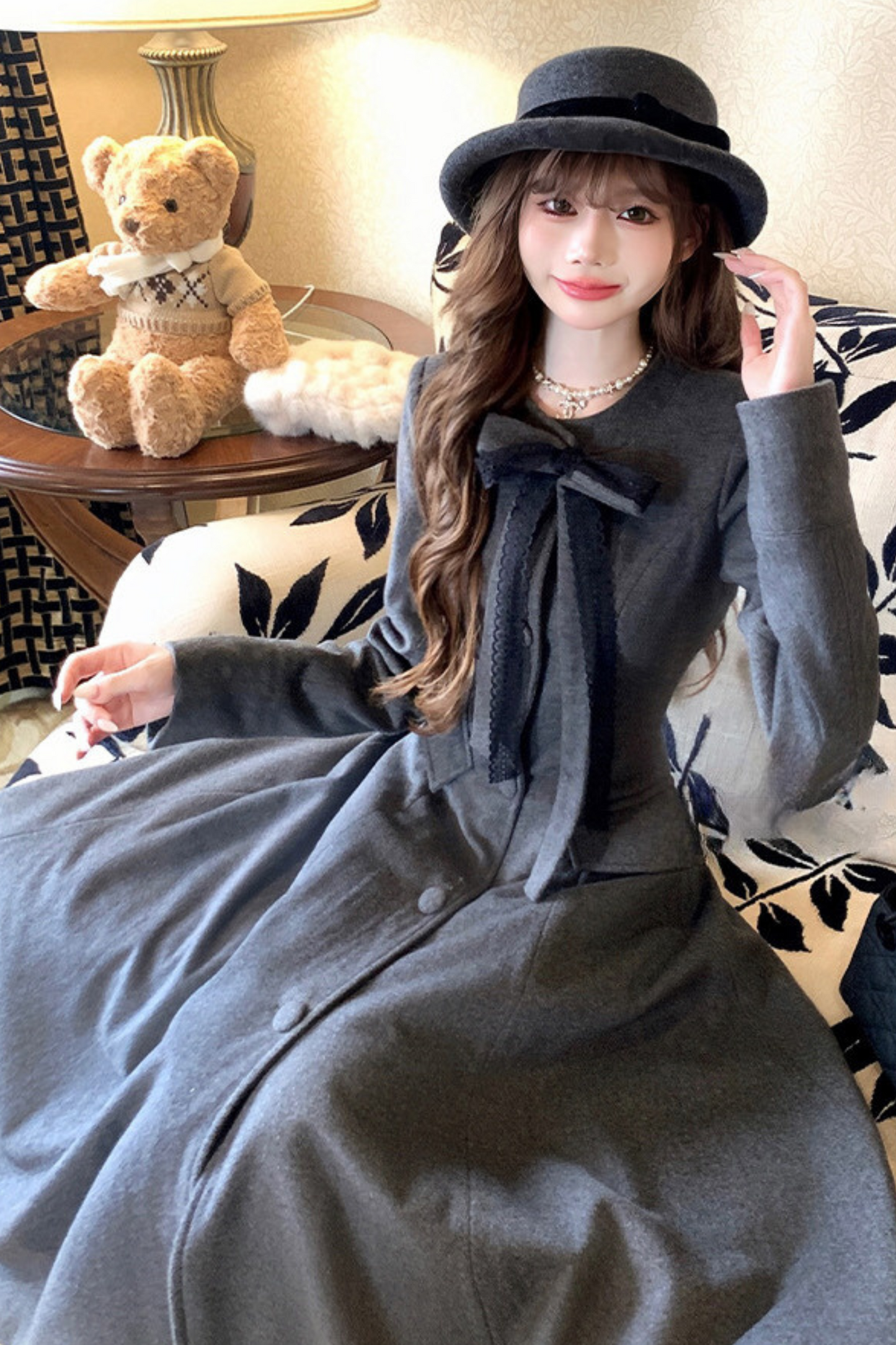 Elegant French ribbon long coat