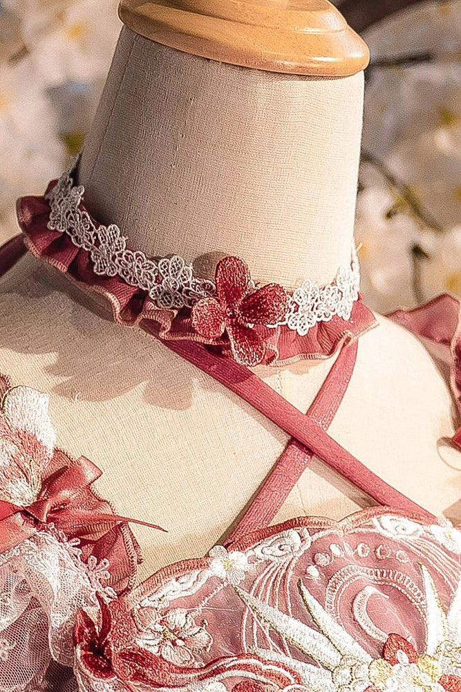 [Scadenza prenotazione 28 giugno] Accessori della serie sweet lolita floreale rosa x verde/rosso/viola/verde (choker, copricapo con velo floreale, fermagli per capelli, polsini da polso)