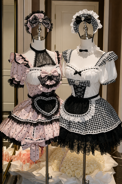 千鳥リボンドールメイドロリータドレス