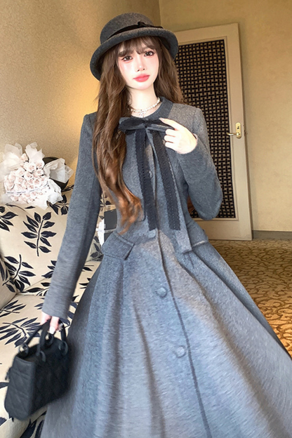 Elegant French ribbon long coat