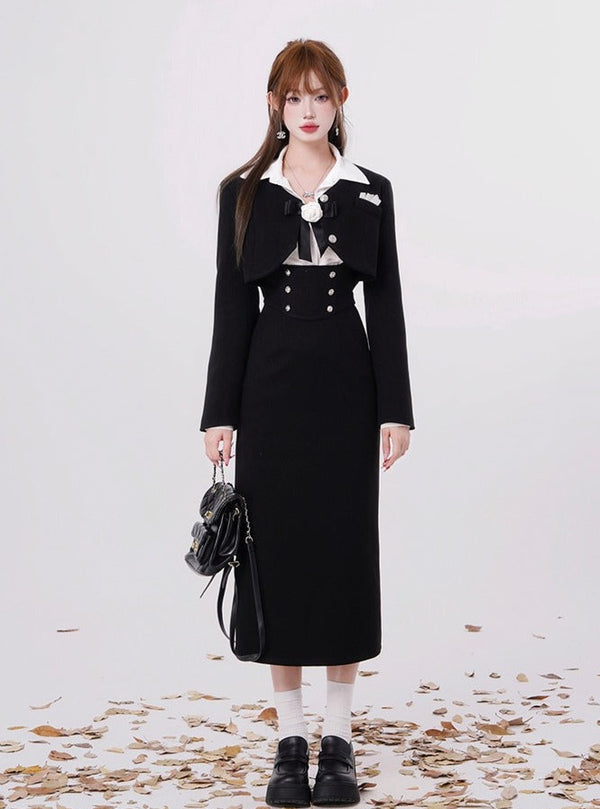 French Suspender Dress + Ribbon Shirt