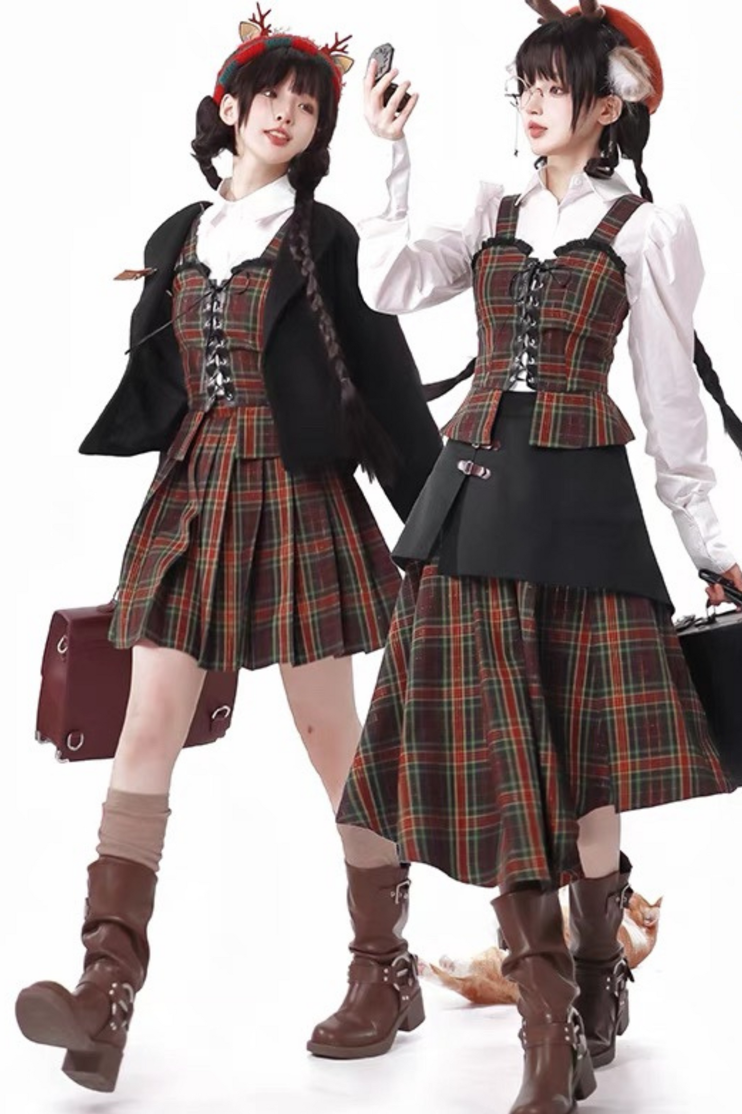 [Reservation product] Christmas check skirt + showcoat