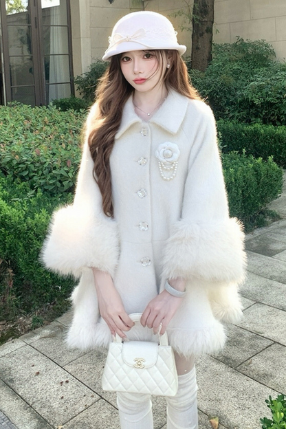 Pure White Snow Far Wool Coat