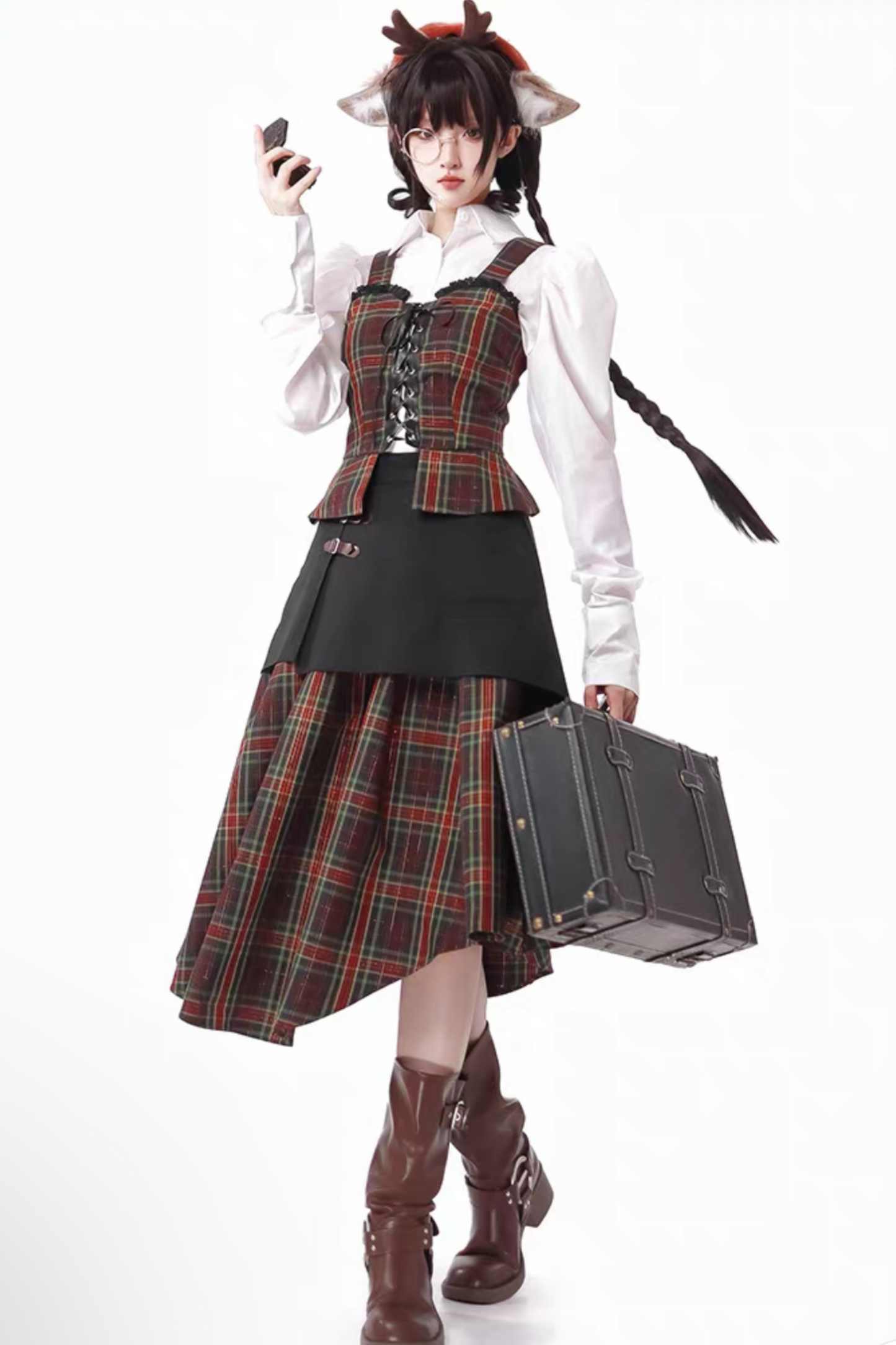 [Reservation product] Christmas check skirt + showcoat