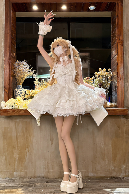 【予約商品】プリンセスバレエケーキロリータドレス+ヘアバンド+ネックレス+スリーブ+テール