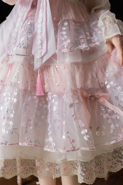 사쿠라 스위트 차이나 로리타 셔츠 + 목걸이 + 리본 + 베일 + 클립