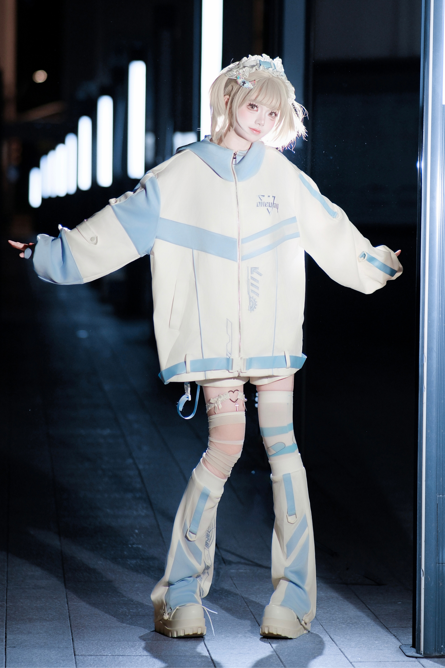 サイバーサブカルジャージジャケット+ショートパンツ+レッグカバー