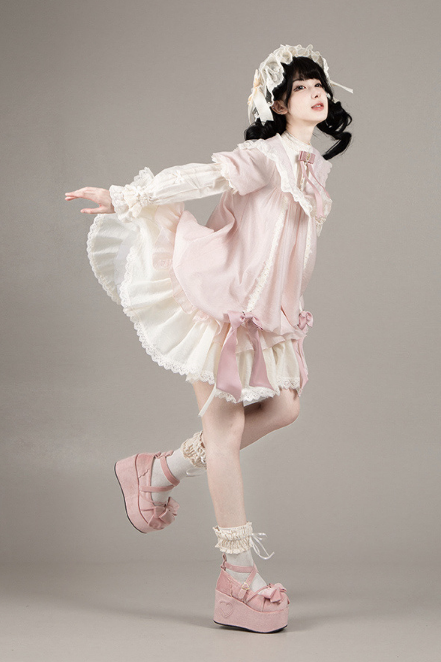 【予約商品】ローズフリルロリータドレス+ドレス＋ベルト＋ブローチ＋リボン＋ヘッドバンド＋スリーブ