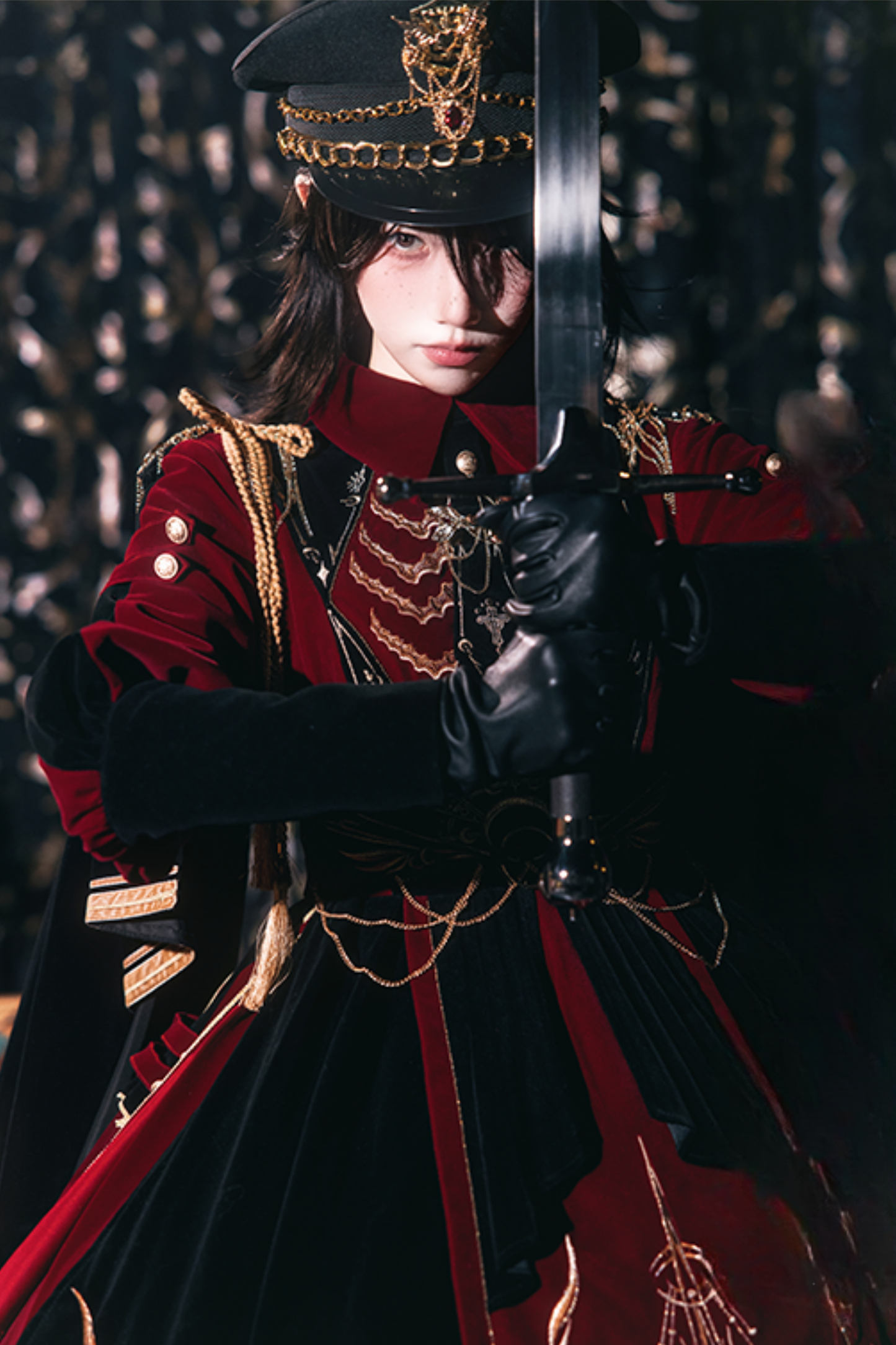 [Pre-order Deadline: November 16] Holy Army Red Black Embroidery Military Uniform Cape Dress Complete Set + Dress Set