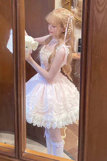 甜美珍妮蘿莉塔吊帶裙+項鍊+帽子+髮帶