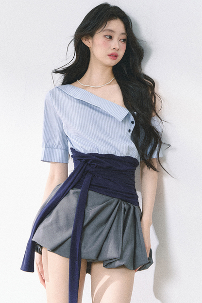 ウエストバンド付きワンショルダーシャツ