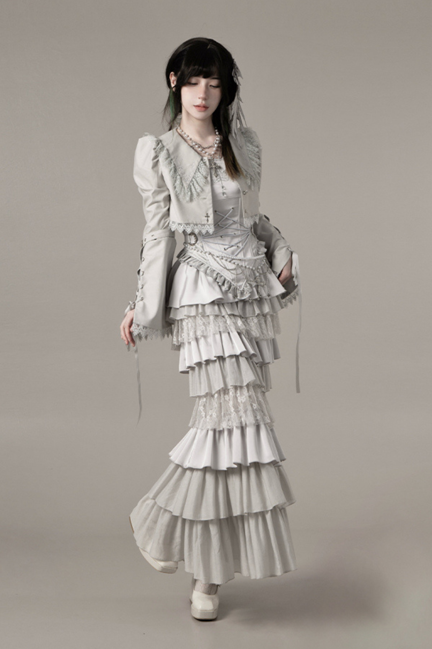 ゴシックロリータスカート+コルセット+ベール+ネックレス+ウエストチェーン
