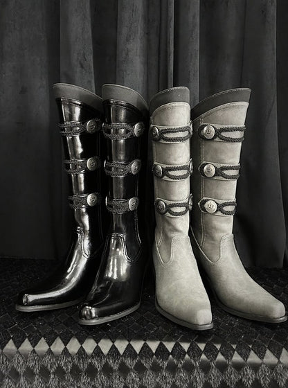 【9月7日予約締切】Black/White/Gray Gothic Lolita Prince Square Toe Retro Boots