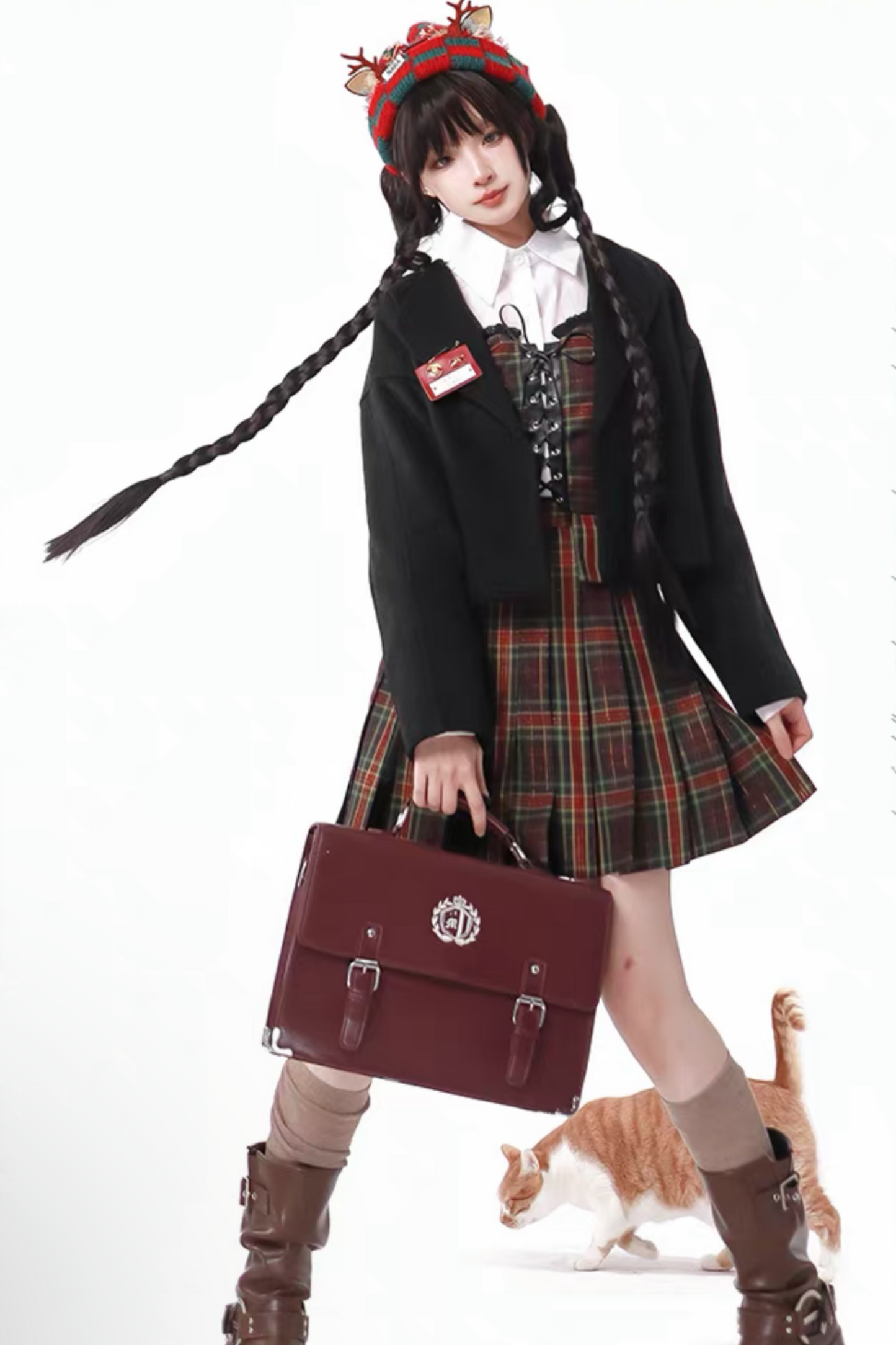 [Reservation product] Christmas check skirt + showcoat