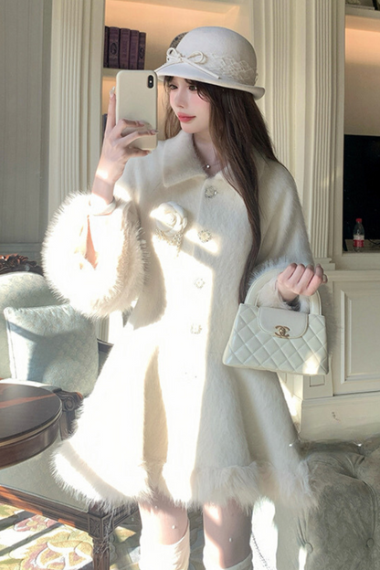 Pure White Snow Far Wool Coat