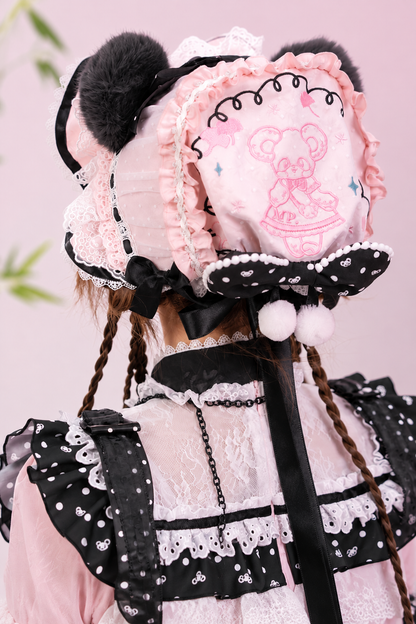 [Reservierungsschluss am 1025] Pink/Grüne Chinoiserie-Lolita-Sweet-Panda-Serie Accessoires (Teetassen-inspirierter Minihut, Pandaohren-Haube, Pandaohren-KC, Pandaohren-Barett, Haarclip, Halskette, Handtasche, Quastenbrosche, Socken)