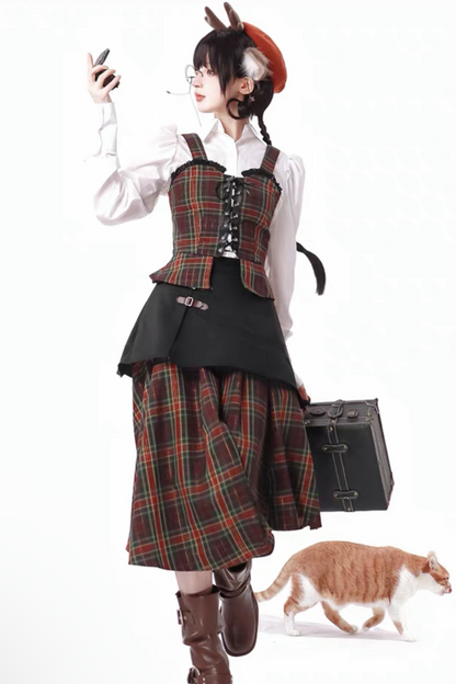 [Reservation product] Christmas check skirt + showcoat