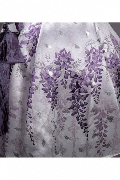 【10月4日予約締切】Black Purple/White Purple Floral Elegant Lolita Satin Side Ribbon Dress