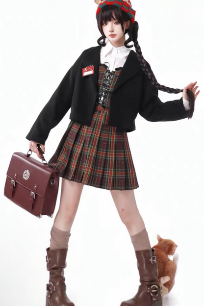 [Reservation product] Christmas check skirt + showcoat