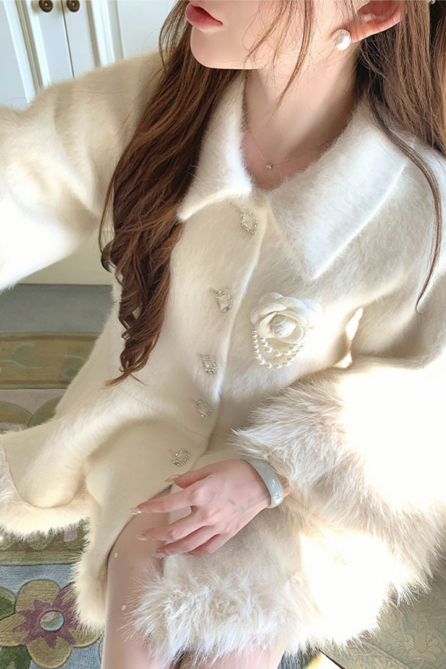 Pure White Snow Far Wool Coat