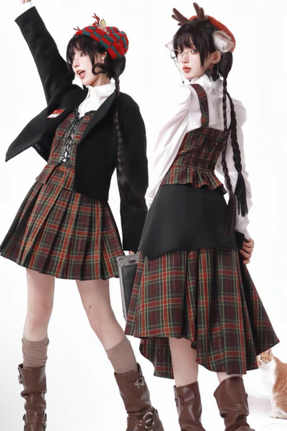 [Reservation product] Christmas check skirt + showcoat