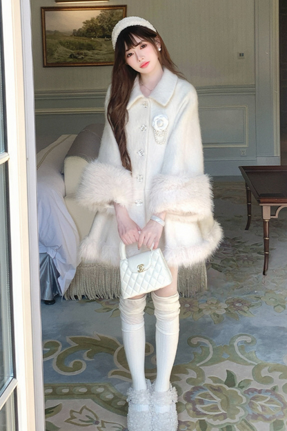 Pure White Snow Far Wool Coat