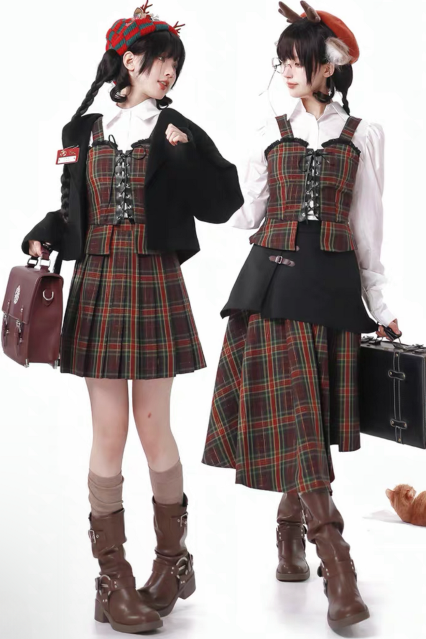 [Reservation product] Christmas check skirt + showcoat