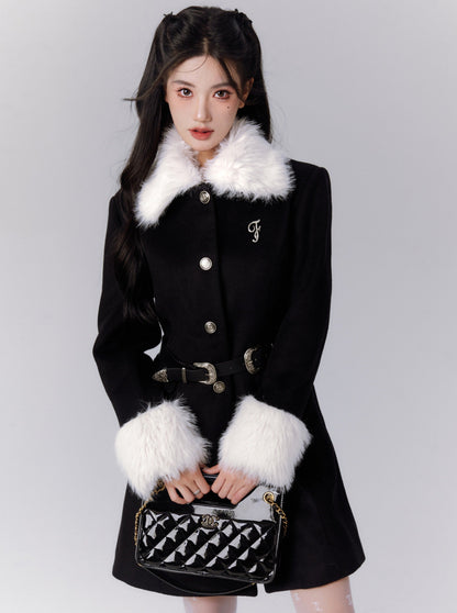 Fairy Fur Wool Waist Mark Coat