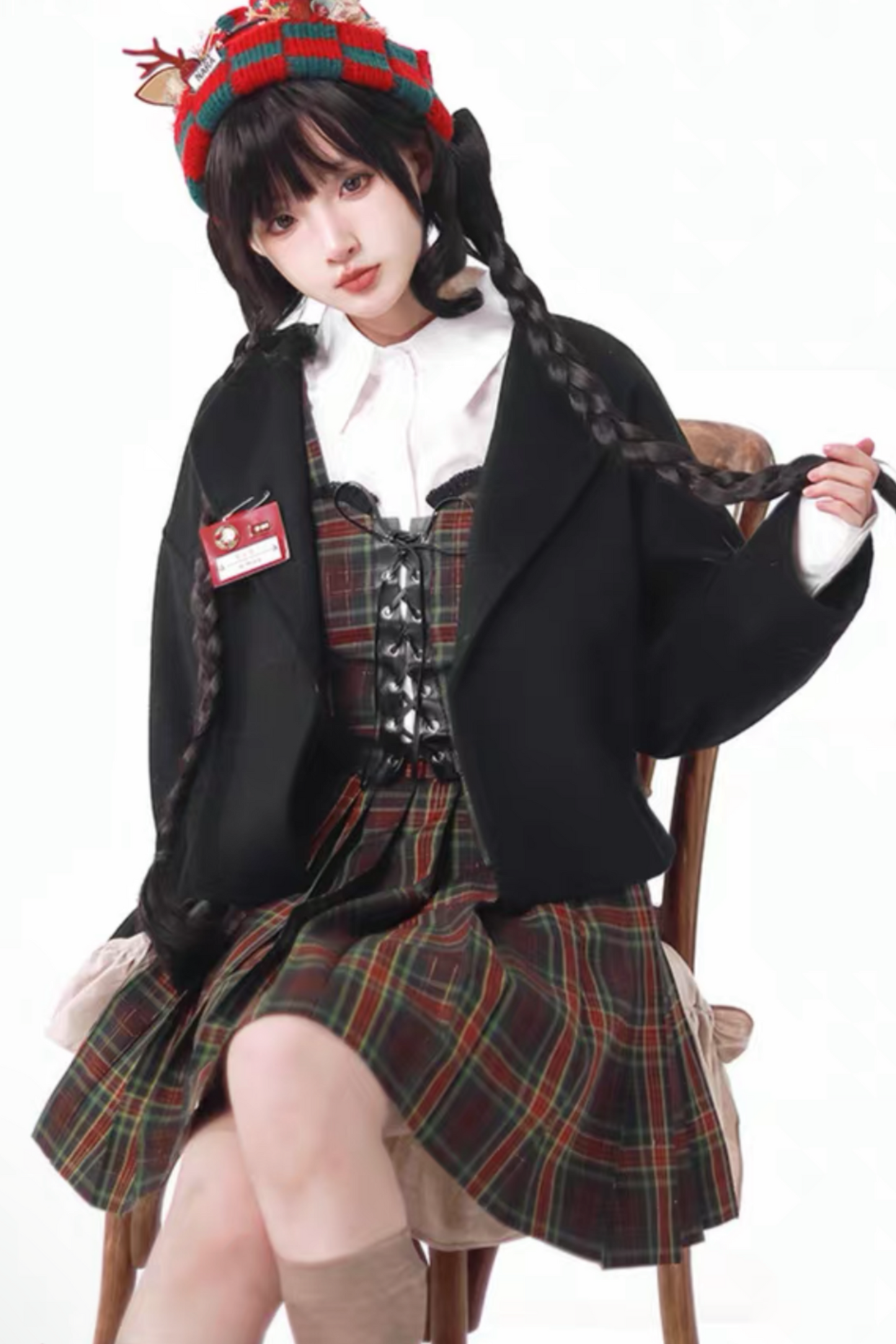 [Reservation product] Christmas check skirt + showcoat