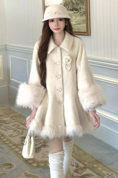 Pure White Snow Far Wool Coat